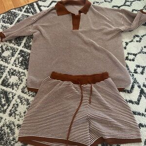 Amazon Women's Brown and White Striped lounge Set